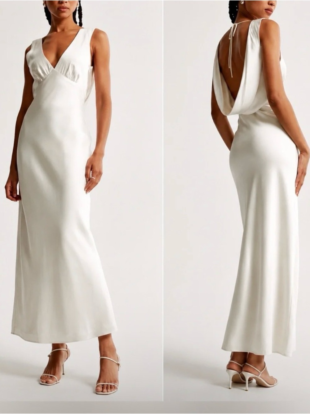 Abercrombie Julia Cowl Satin White V-Neck Slip Medium Petite (MP)